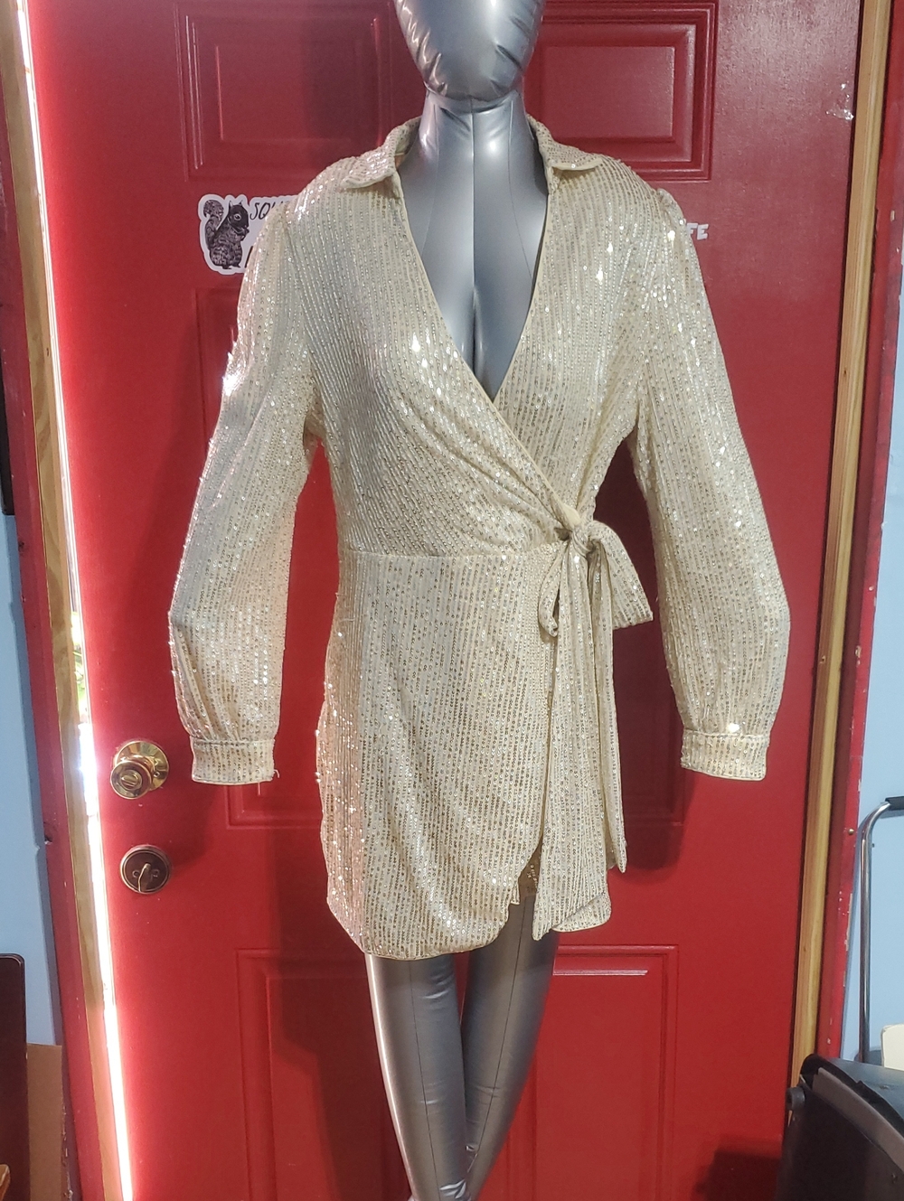 Sequin Wrap Dress in Champagne Gold